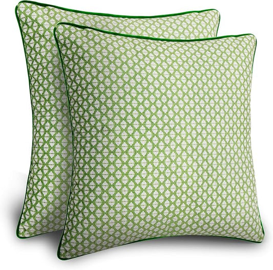 Balios Velvet Pillow Covers Set of 2, Decorative Cushion Covers for Sofa Couch, Hidden Zip, Covers Only, London Design – 18" x 18" (45 x 45 cm), Wyndham Trellis in Sage Green