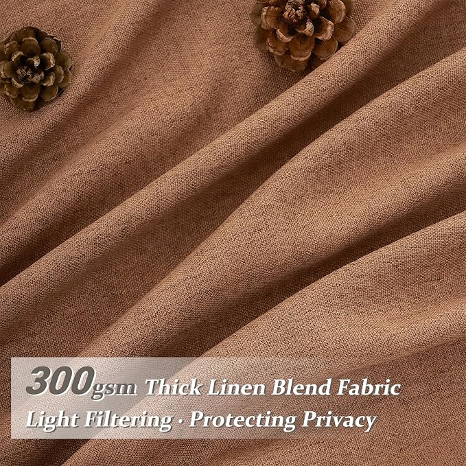 Terracotta Soft Thick Linen Curtains 120 Inches Long for Living Room, Farmhouse Burnt Orange Curtains Light Filtering for Bedroom/Dining Room Western Semi Sheer Pleat Memory Shape Drapes 2 Panels Set
