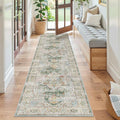 Madane Hallway Runner Rug 2x8 Washable Kitchen Rugs Non-Slip, Green | Vintage Machine Washable Low-Pile Floor Carpet 8ft, Soft Ultra-Thin Throw Entry Foyer Mat for Entrance Laundry Living Room