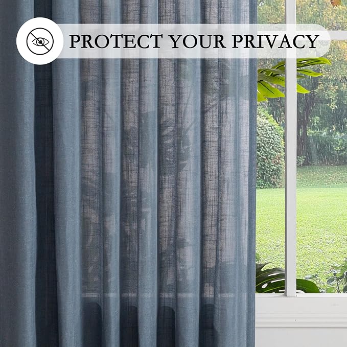 MYSKY HOME Curtains for Living Room 84 Inches Long Semi Sheer Light Filtering Privacy Drapes Linen Look Textured Boho Home Decor, Backdrop Curtain for Parties, 100" x 84", Dusty Blue, 1 Panel