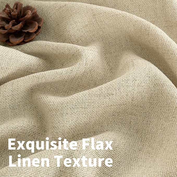 YoungsTex Warm Beige Linen Curtains 63 Inch Length 2 Panels, Light Filtering Drapes with Grommet Semi Sheer Rustic for Bedroom Living Room Windows, 52 X 63 Inch