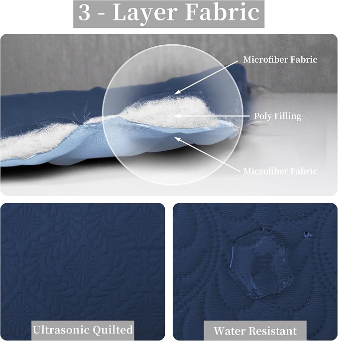 Easy-Going Reversible Quilt Set Twin, Bedspread with 1 Shams | Olive leaf-Dark Blue/Light Blue, Lightweight Bed Comforter, 1 Quilt + 1 Pillow Shams, All-Season Coverlets