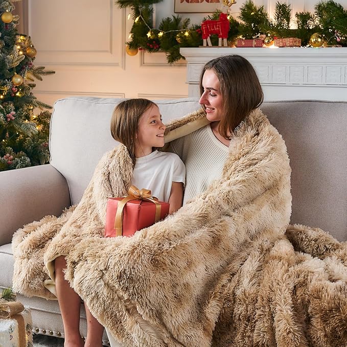 GONAAP Fuzzy Faux Fur Throw Blanket for Couch, Tie-dye Beige, 50"x60" | Warm Cozy Plush Shaggy Decorative Reversible Thick Non-Heated Fleece Blanket for Sofa Bed, Gift for Women Men, All Season Use