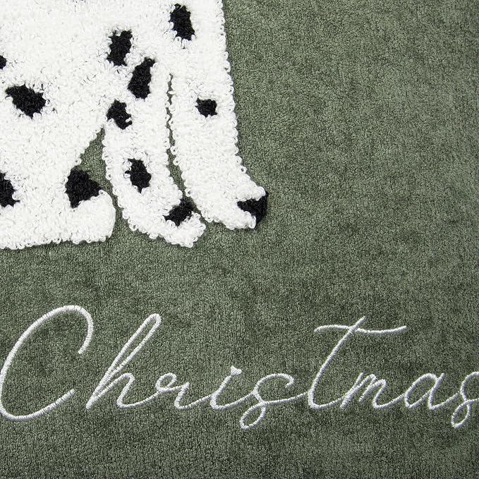 Cute Spotted Dog Christmas Pillow Covers 18x18, Embroidered Christmas Throw Pillow Covers Christmas Decorations Holiday Pillows for Home Couch, Green White/Black Velvet Cushion