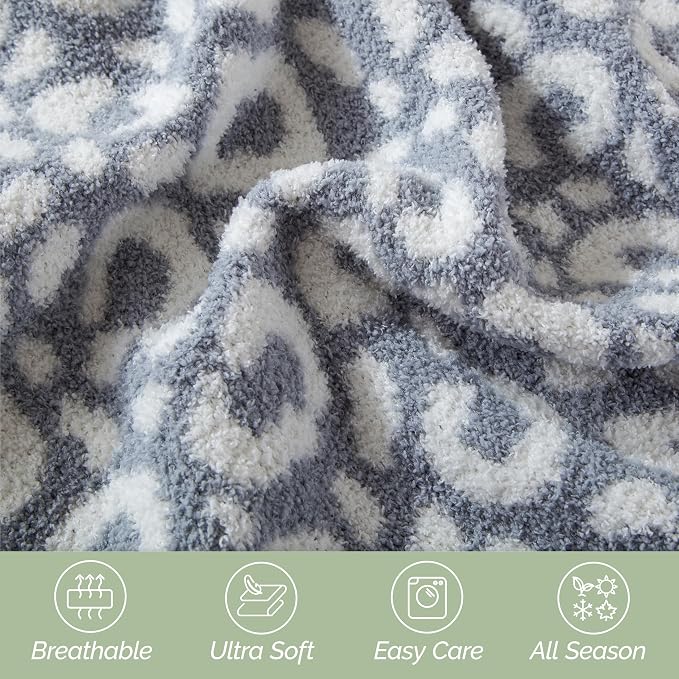 Elegant Comfort Premium Animal Print Leopard Reversible Throw Blanket - Ultra Soft and Lightweight, Luxury Knitted Breathable Fleece for Couch, Bed, Sofa- Warm Velvet Fluffy Throw, 50 x 70 Inch, Gray