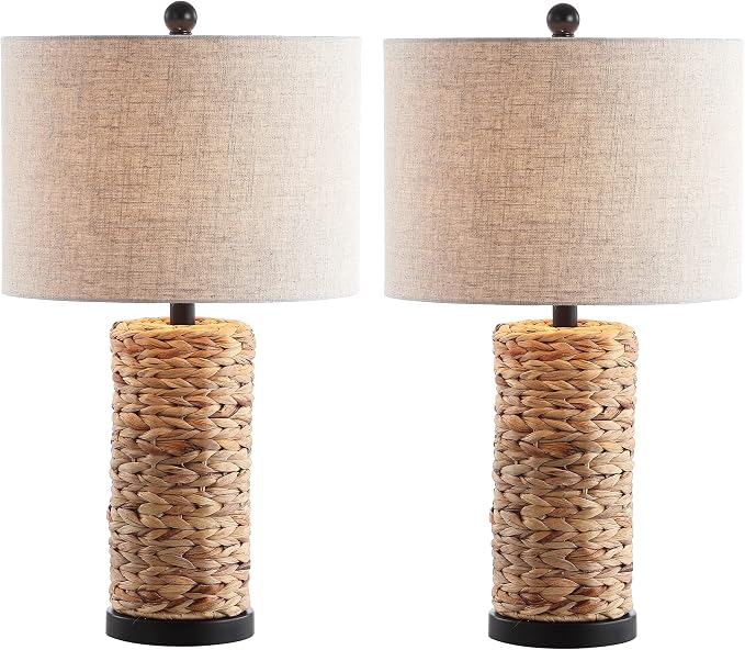 JONATHAN Y Elicia 25" Water Hyacinth Table Lamp, Natural, Set of 2