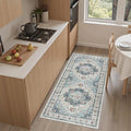 Madane Washable Area Rug 2x4, Small Entryway Rugs Non-Slip, Blue | Vintage Printed Door Mat Indoor Entrance, Low-Pile Floor Carpet Runner for Inside Front Bedroom Kitchen Entry Laundry, Stair
