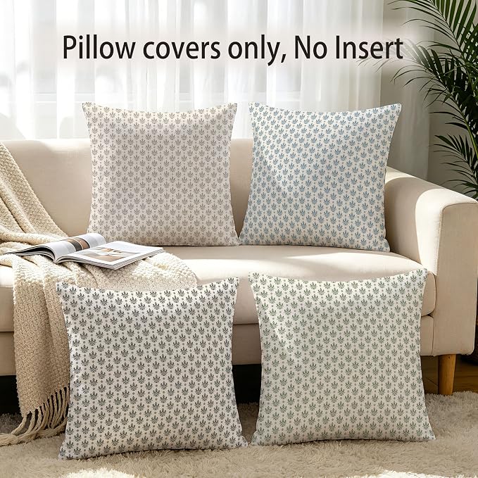 Hexagram Floral Pillow Covers 18x18, Vintage Black Throw Pillow Covers | Charcoal Black, Set of 2, Farmhouse Neutral Decorative for Couch Pillows, Home Decor, Living Room, Bedroom, No Insert
