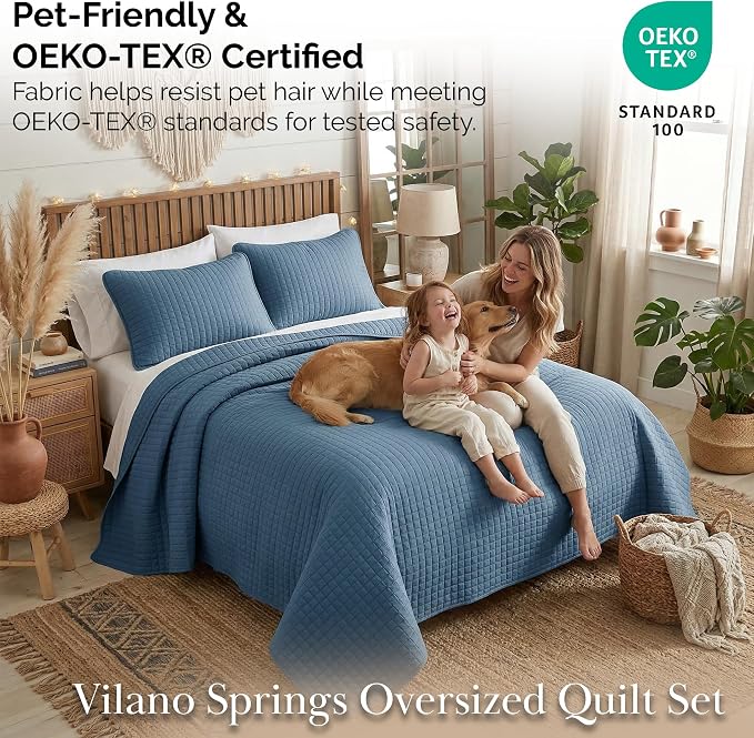 Southshore Fine Living, Inc. Twin Size Quilts, Microfiber Quilt, Lightweight Bedspread & Coverlet Sets, Pet Hair Resistant Bedding, XLTwin Quilt Coverlet with Pillow Sham, Coronet Blue Bedding