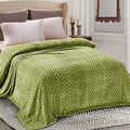 Whale Flotilla Flannel Fleece Bed Blanket Twin XL Size, Olive Green | Lightweight Breathable Soft Bedspread, Plush Fluffy Coverlet Chevron Design Decorative Blanket for All Season, 90x66 Inch