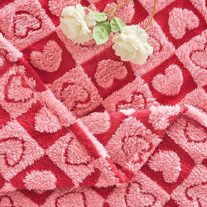 FY FIBER HOUSE Throw Blankets with Heart Checkered,Soft Warm Blankets for Lover Mom Father Gifts,Washable Lightweight Fuzzy Blanket for Couch Sofa Bed Office All Season(Hot Pink & Pink,50"x60"