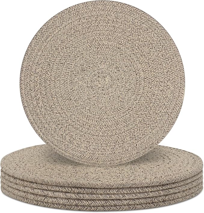 Round Placemats Set of 6, Cotton Rope Woven Table Mats, Hot Pads for Kitchen, Non Slip Heat Resistant Place Mats, 13 Inches Braided Placemat for Farmhouse Decor and Kitchen Table Decor (Brown)