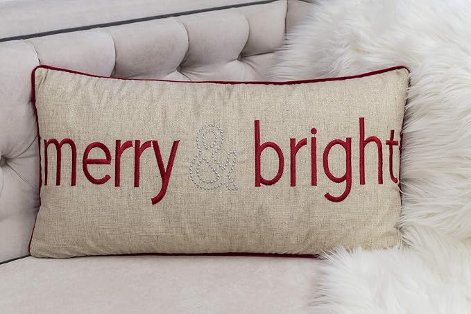 Embroidery Velvet Throw Pillow Cover, Merry Christmas Series (Natural)
