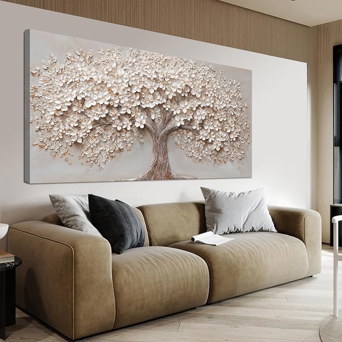 Canvas Wall Art Decor Prints Oversized Wall Art Pictures for Living Room Large Tree of Life Wall Art Decor Canvas Art Wall Decor Modern White Wall Art Prints Artwork for Walls Bedroom Office Decor 35" X 70"