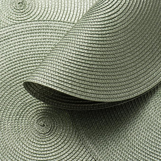 AHHFSMEI Round Placemats Set of 8 Heat Resistant Washable Non-Slip Woven Braided Table Mats for Dining Table Kitchen & Home Decor (Sage Green,8)