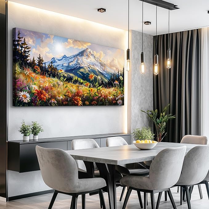 FUHAIHUA Canvas Wall Art For Living Room Framed Wall Decor For Bedroom Modern Office Wall Decoration Mountain Flower Landscape Paintings Farmhouse Pictures Artwork Aesthetic Home Decor 20x40 In