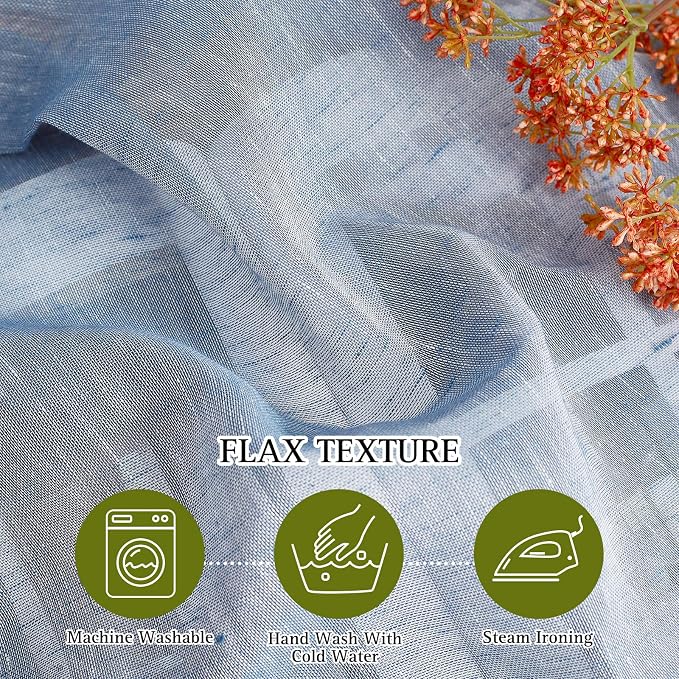 NICETOWN Linen Semi Sheer Flax Curtains 96" L, Eyelet Top Bedroom Window Privacy Translucent Light Filtering Flax Sheer Drapes for Guest Room, 104 inches Wide Total 2 Panels, Sea Mist