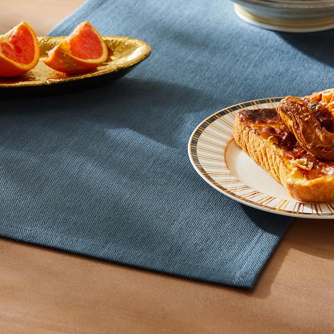 ZeeMart Rustic Cotton Linen Table Runner, 13x36 Inches Navy | Farmhouse Style Linen Table Runners 36 Inches Long, Washable Kitchen Dining Table Decoration for Home Party Decor