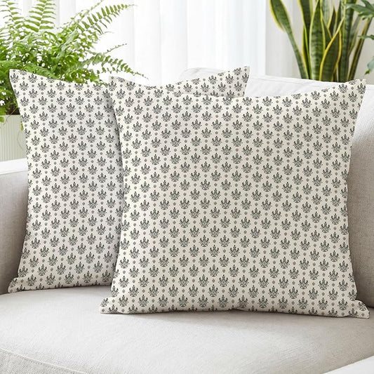 Hexagram Floral Pillow Covers 18x18, Vintage Black Throw Pillow Covers | Charcoal Black, Set of 2, Farmhouse Neutral Decorative for Couch Pillows, Home Decor, Living Room, Bedroom, No Insert