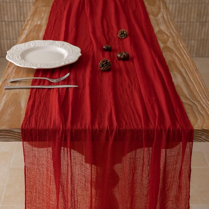 Red Cheesecloth Table Runner 120 Inches for Party Home Decorations | For Wedding Baby Shower Bridal Shower Birthday Engagement Party 10FT Rustic Boho Home Decor