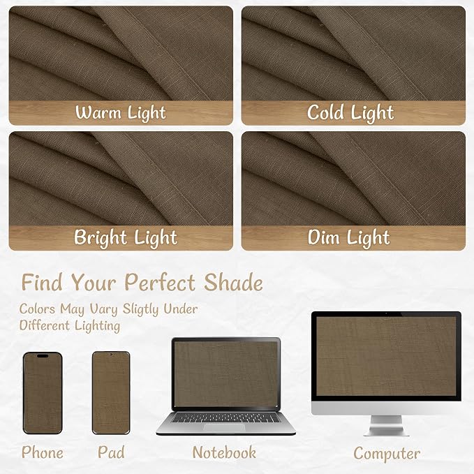Brown Sheer Curtains 102 Inch Faux Linen Back Tab 2 Panels