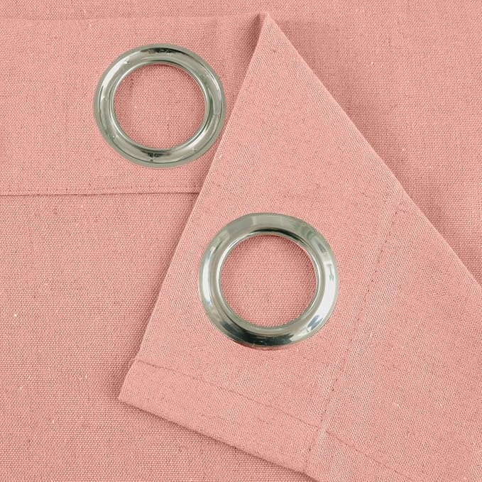 YoungsTex Dusty Rose Pink Linen Curtains 84 Inch Length for Living Room Spring, Blush Peach Semi Sheer Drapes with Grommet Light Filtering for Bedroom, 2 Panels, 52 X 84 Inch