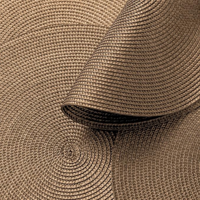 AHHFSMEI Round Placemats Set of 8 Heat Resistant Washable Non-Slip Woven Braided Table Mats for Dining Table Kitchen & Home Decor (Brown,8)