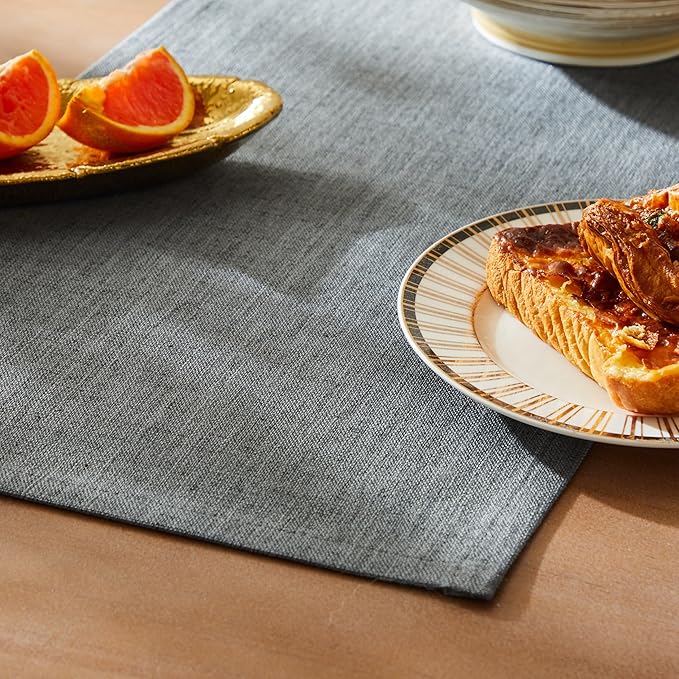 ZeeMart Rustic Cotton Linen Table Runner, 13x60 Inches Dark Grey | Farmhouse Style Linen Table Runners 60 Inches Long, Washable Kitchen Dining Table Decoration for Home Party Decor