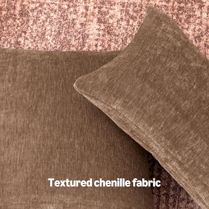 Amazon Basics Chenille Throw Pillow Covers, Home Decor Lumbar Cushion Cover for Bedroom Living Room Couch Bed, 12" W × 20" L, Brown
