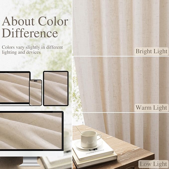 Extra Long Linen Curtains 120 Inches for Living Room Back Tab Semi Sheer High Floor to Ceiling 10ft Light Filtering Curtain Boho FarmhouseWindow Drapes for Bedroom 2 Panels Cream Beige