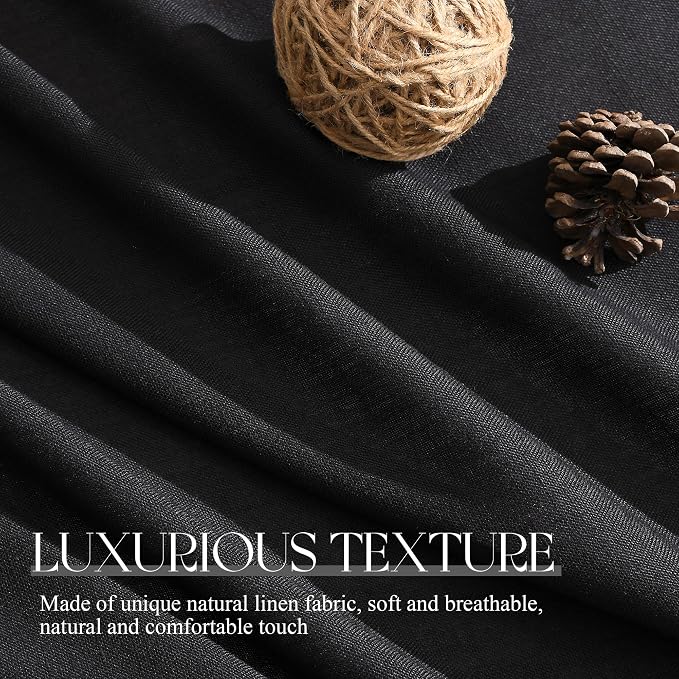 Jowels Black Linen Curtains 108 Inch Long 2 Panels for Living Room | Light Filtering Semi Sheer Curtain, Back Tab Pocket Pleated Look, Boho Farmhouse Textured Privacy Drapes for Bedroom Window