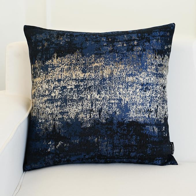THE-TINOART Coastal Throw Pillow Covers 22x22, Navy Blue and Gold Jacquard Woven Decorative Pillow Covers for Couch Sofa Bed, Nautical Textured Home Decor