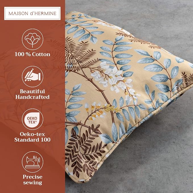 Maison d' Hermine Throw Pillow Covers 100% Cotton (20" x 20" - Pack of 1)