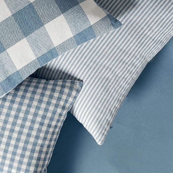Light Dusty Blue Buffalo Check Plaid Farmhouse Pillow Covers 20x20 Set of 4 | Soft & Durable Decorative Couch Pillow Case Cushion Covers 20 x 20, Light Dusty Blue Pillow Covers, Gingham Checkered Striped