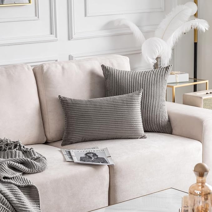 Home Brilliant 20 x 20 Pillow Covers Set of 2 Plush Corduroy Throw Pillow Covers Decorative for Couch Sofa Bed, 20x20 inch, Ash Grey