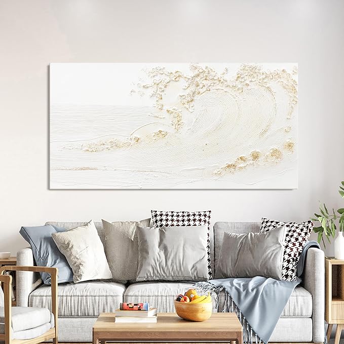 White Wall Art Decor Canvas Art Wall Decor Large Modern Wall Art Silent Waves With Gold Wall Painting Decorations Artwork Wall Art Prints For Room Living Room Bedroom Office 29x58 Inch