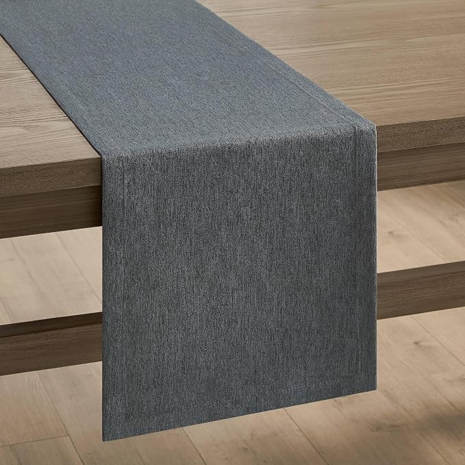 ZeeMart Basic Linen Style Table Runner, 14x48 Inch Charcoal | Mitered Corner Design, Medium Weight Fabric, Rustic Farmhouse Style, Machine Washable Easy Care Everyday Table Scarf
