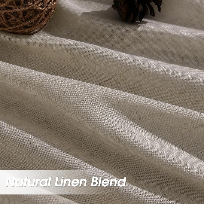 Linen Curtains 84 Inches Long for Living Room Semi Sheer Light Filtering Curtain Back Tab Rod Pocket Neutral Boho Modern Farmhouse Decor Window Drapes for Bedroom 52x84 2 Panels Cobblestone