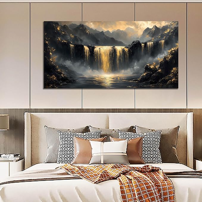 HUBOSKN Waterfall Wall Art for Living Room Large Size - Mountain Canvas Wall Art for Office - Modern Art Wall Decor for Bedroom Size 29" x 59"