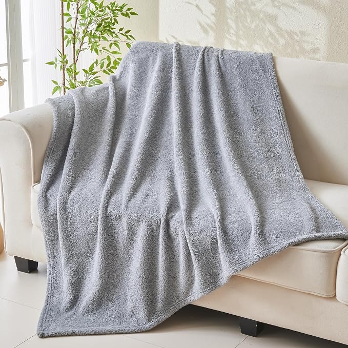 NEWCOSPLAY Knitted Throw Blanket for Couch Sofa Bed, Light Grey, 90"x90" | Super Soft Plush, Fuzzy Fluffy Microfiber, Lightweight Cozy Blanket for Room Decor, All Season Use