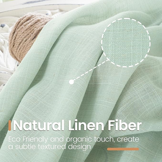 BGment Sage Green Linen Curtains 54 Inch Length for Short Window - Rod Pocket Drapes Light Filtering Sheer Textured for Bedroom Decorative Lightweight Natural Rustic, 2 Panels Set, 42 X 54 Inch