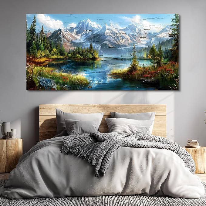 FUHAIHUA Canvas Wall Art For Living Room Wall Decor For Bedroom Modern Office Wall Decoration Mountains Rivers Landscape Painting Farmhouse Pictures Artwork Room Aesthetic Home Decor 20x40 In