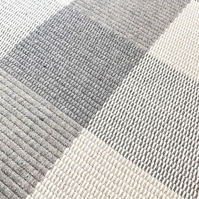 LEVINIS Grey Buffalo Check Rug 43.3'' × 27.6‘’ Cotton Hand-Woven Outdoor Rugs for Porch Farmhouse Layered Door Mats Front Porch Décor