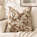 BlissBlush 20x20 Throw Pillow Cover, Square Brown Decorative Cushion Cover for Couch Sofa, Embroidered Velvet Farmhouse Accent Pillowcase (Cover Only)