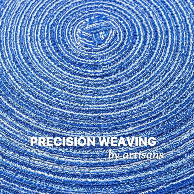 BARoyal Round Placemats Set of 6 Woven Placemats Washable Braided Table Mats for Dining Table Heat Resistant Non-Slip Circle Place Mats(Royal Blue)
