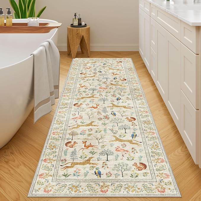DUKINO 2x10 Kitchen Runner Rug, Soft Non Slip Animal Washable Rug, Beige | Low Pile, Non-Shedding Indoor Carpet Runner for Hallway, Entryway, Bedroom, Bathroom, Laundry, Pet Friendly, Stain Resistant