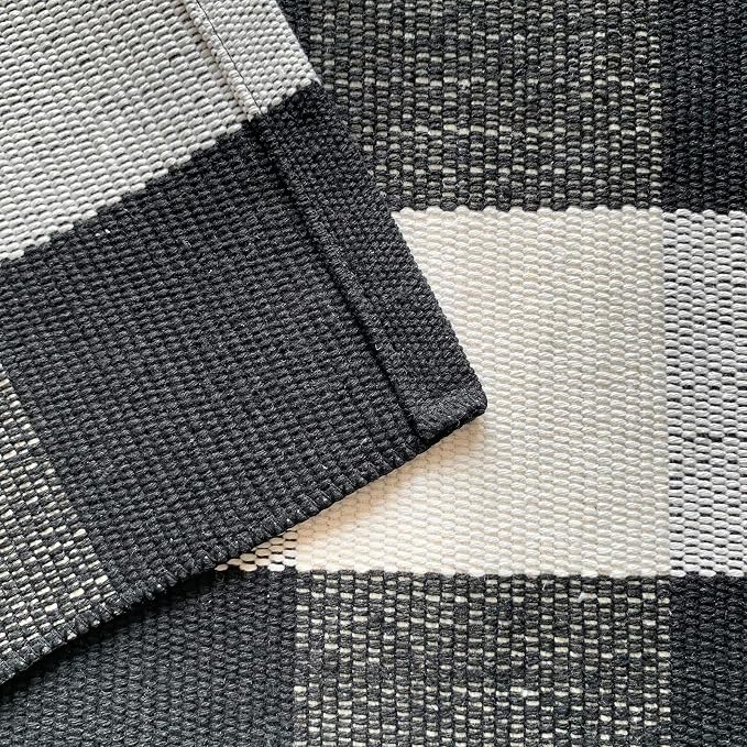 LEVINIS Door Mat - Cotton Rugs Black and White Checkered Plaid Rug for Kitchen/Bathroom/Entry Way 27.5'' x 43''