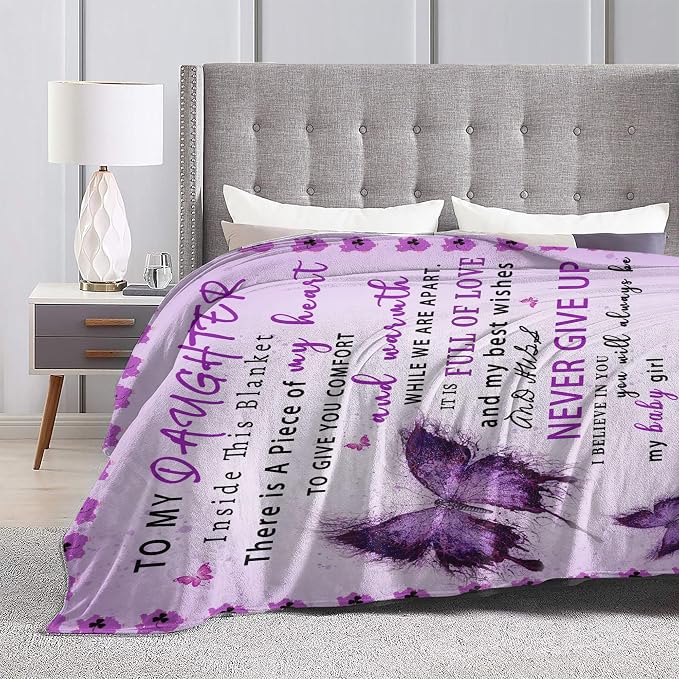 Daughter Gifts from Mom Dad - to My Daughter Blanket, Daughters Birthday Gift, Christmas丨Mothers Day丨Birthday Gifts for Daughters Adult, Soft Flannel Throw Blankets, Purple Butterfly, 60"x50"