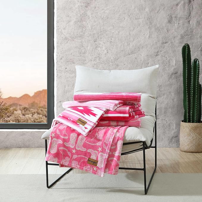 Wrangler - Blanket, Super Soft Plush Fleece Bedding, Yellowstone Inspired Throw Blanket for Couch or Bed (Saddle Stripe Pink, 50" x 60")