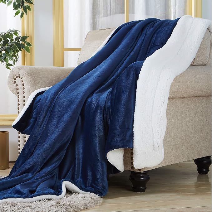 SOCHOW Sherpa Fleece Throw Blanket, Double-Sided Super Soft Luxurious Plush Blanket Twin Size, Navy Blue(60/inch X80/'') | Double-Sided Super Soft Luxurious Plush Blanket Twin Size